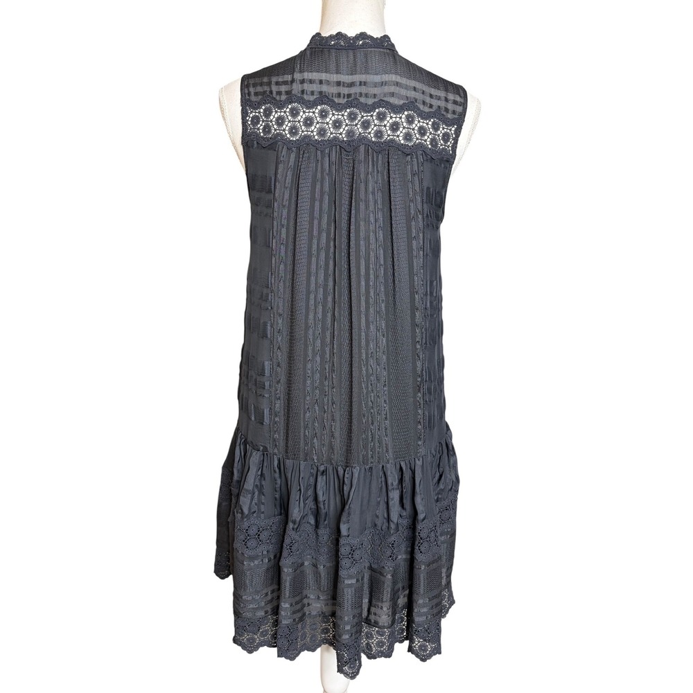 Rebecca Taylor Silk Mini Dress Gray Lace Whimsigoth Boho Shift Dress Sz 4 - Picture 5 of 9